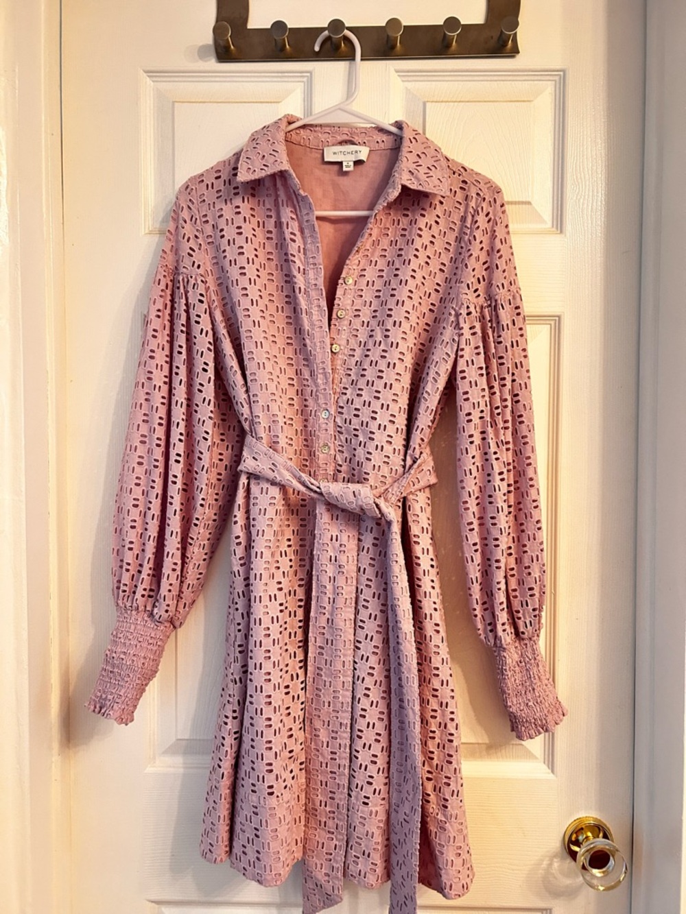 Witchery Dusty Pink Eyelet Shirt Dress with Tie Waist